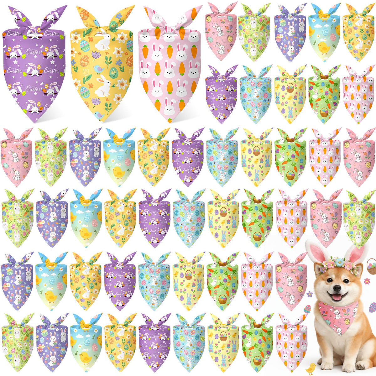 Weewooday Easter dog bandanas con patrón conejo, ideal para fiestas y sesiones de fotos.