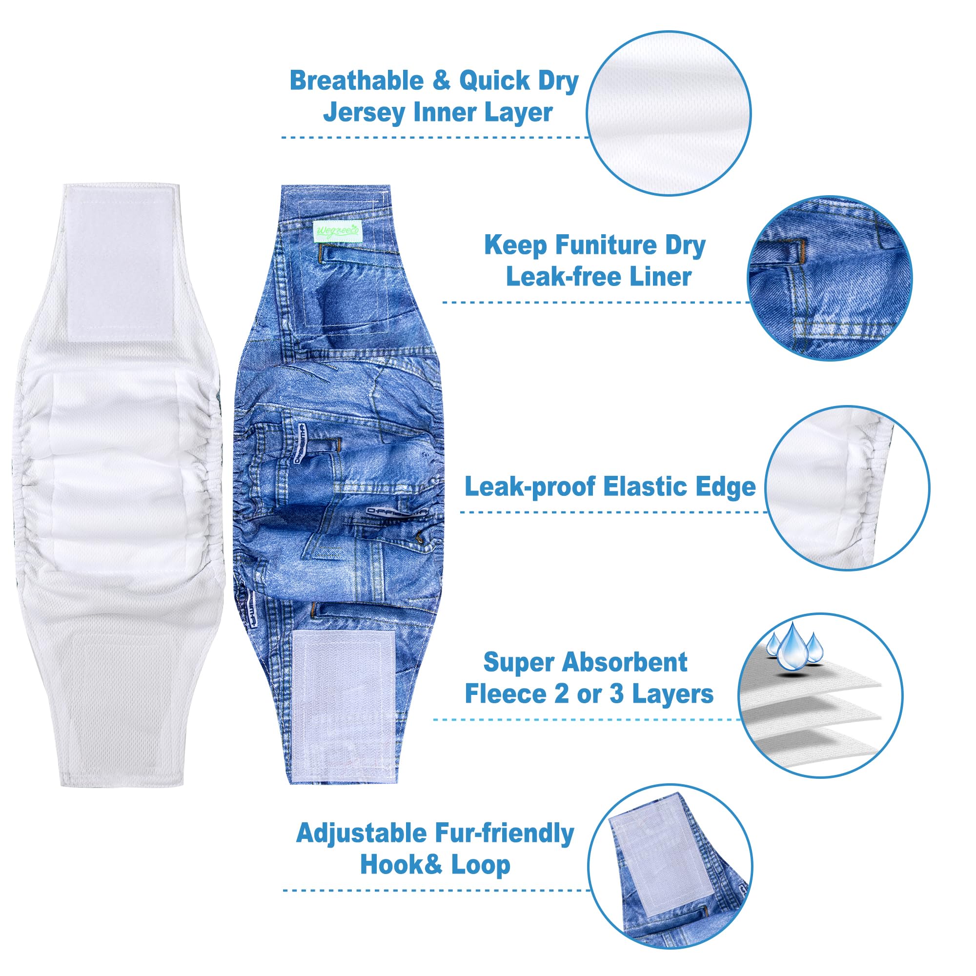 Pañales Wegreeco Jeans con cierre de gancho y bucle para ajuste seguro