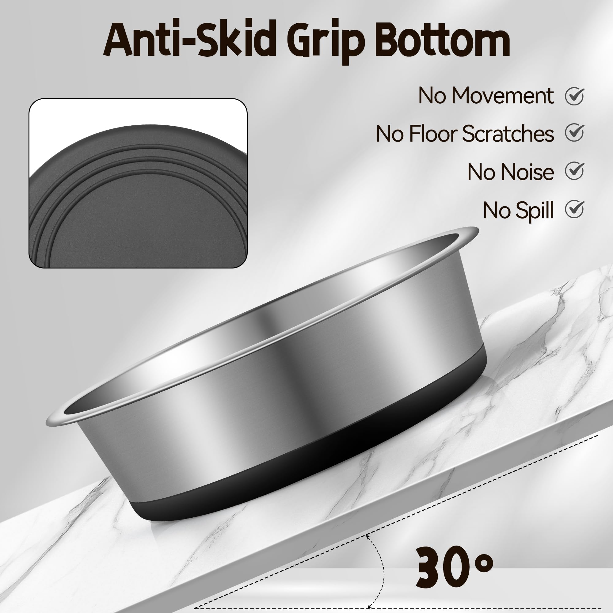 Wellbro cuenco de acero inoxidable profundo, ideal para porciones grandes de comida y agua.