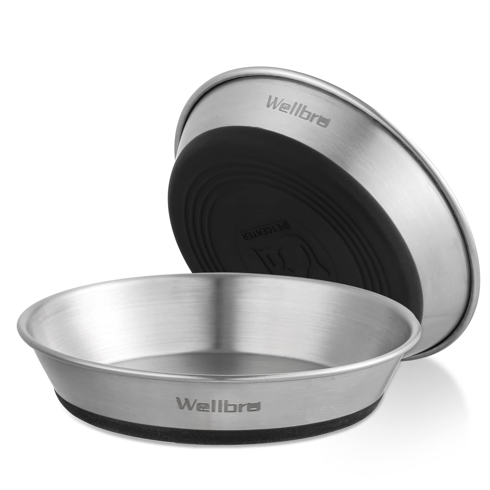 Wellbro platos para gatos, dos piezas de acero inoxidable, sin fatiga de bigotes durante la comida.