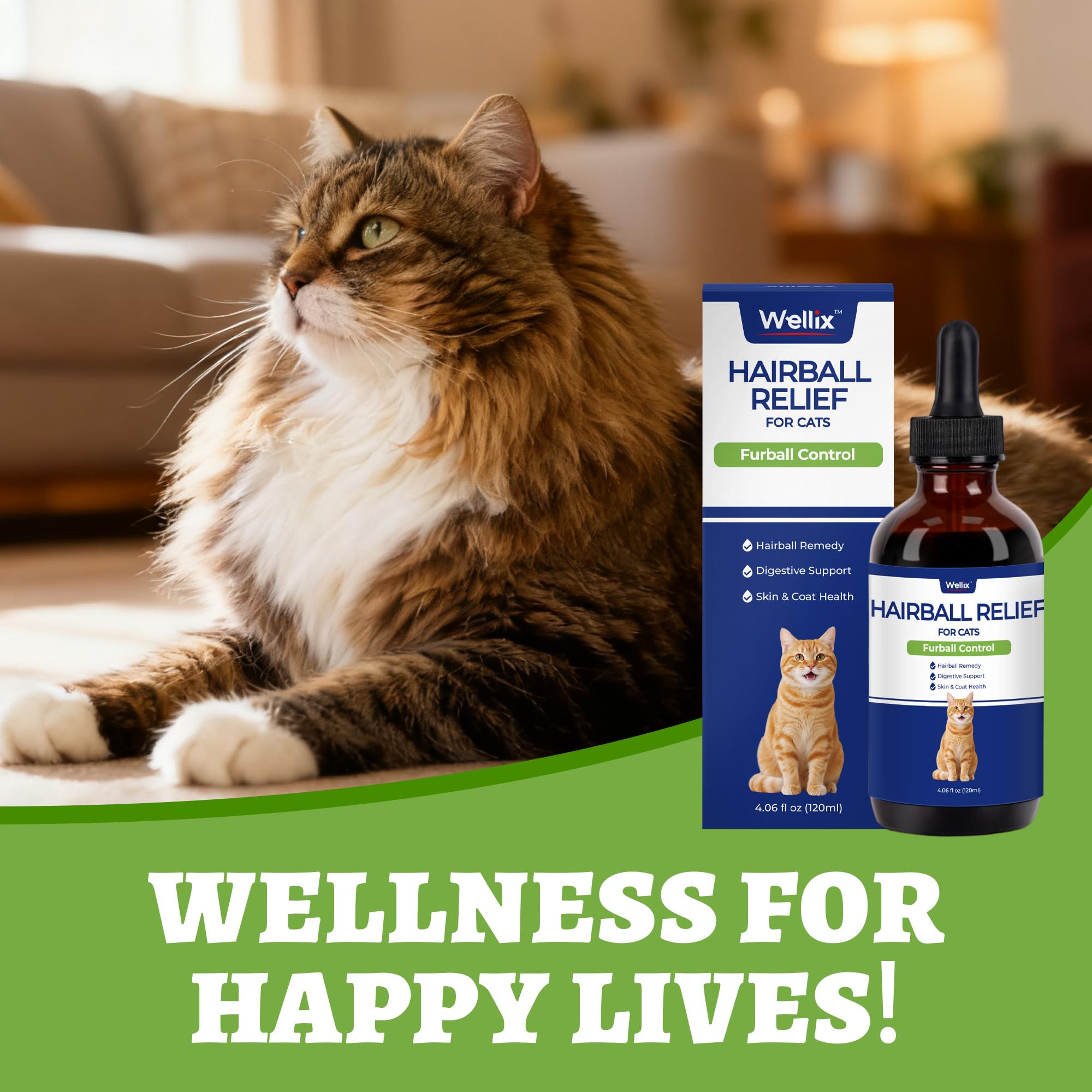 Wellix cuidado multi-gatos, gotas fáciles de usar para varios felinos.