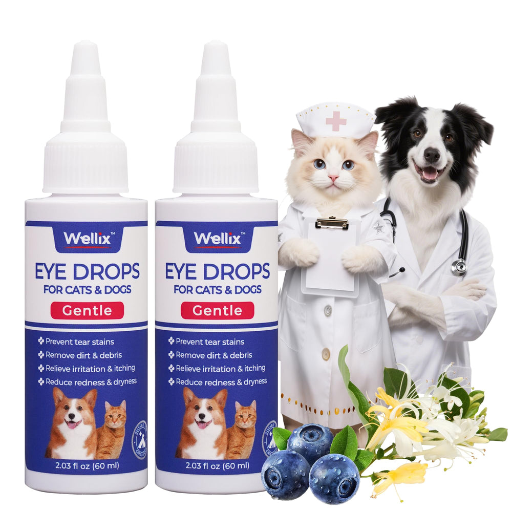 Gotas Wellix para ojos de perros y gatos, alivian manchas de lágrima.