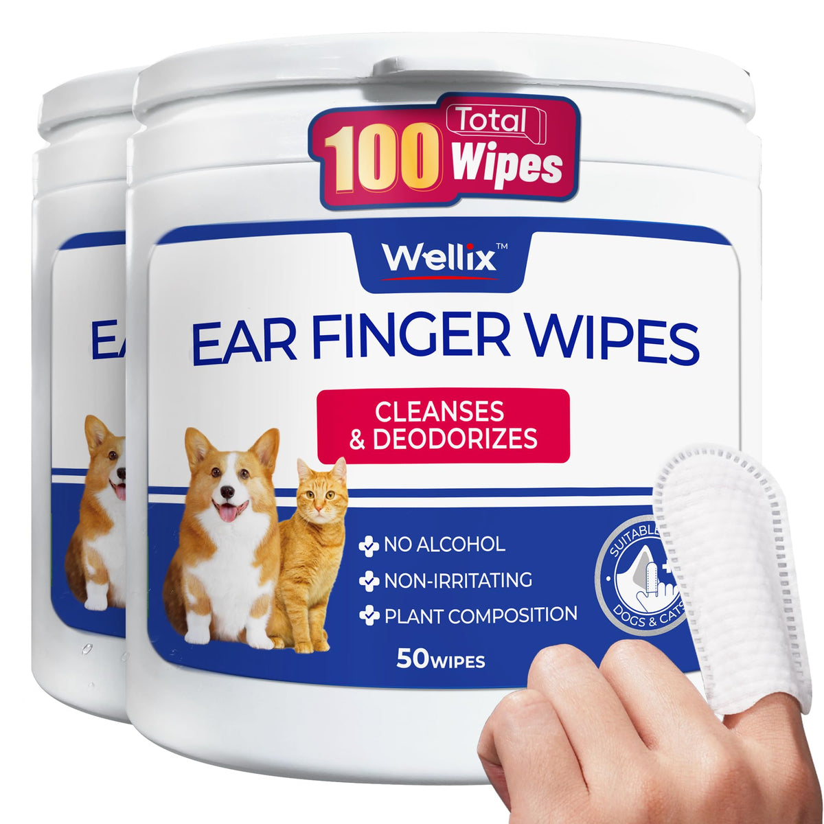 Wellix: toallitas orejas mascotas dos paquetes para uso diario sin enjuague.