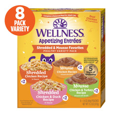 Wellness Appetizing Entrées pollo y pato desmenuzado con caldo, mezcla conveniente
