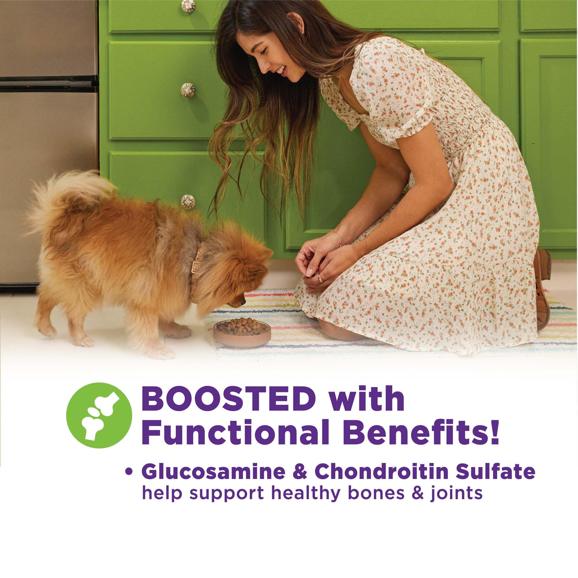 Wellness Bowl Boosters glucosamina y condroitina para movilidad canina.