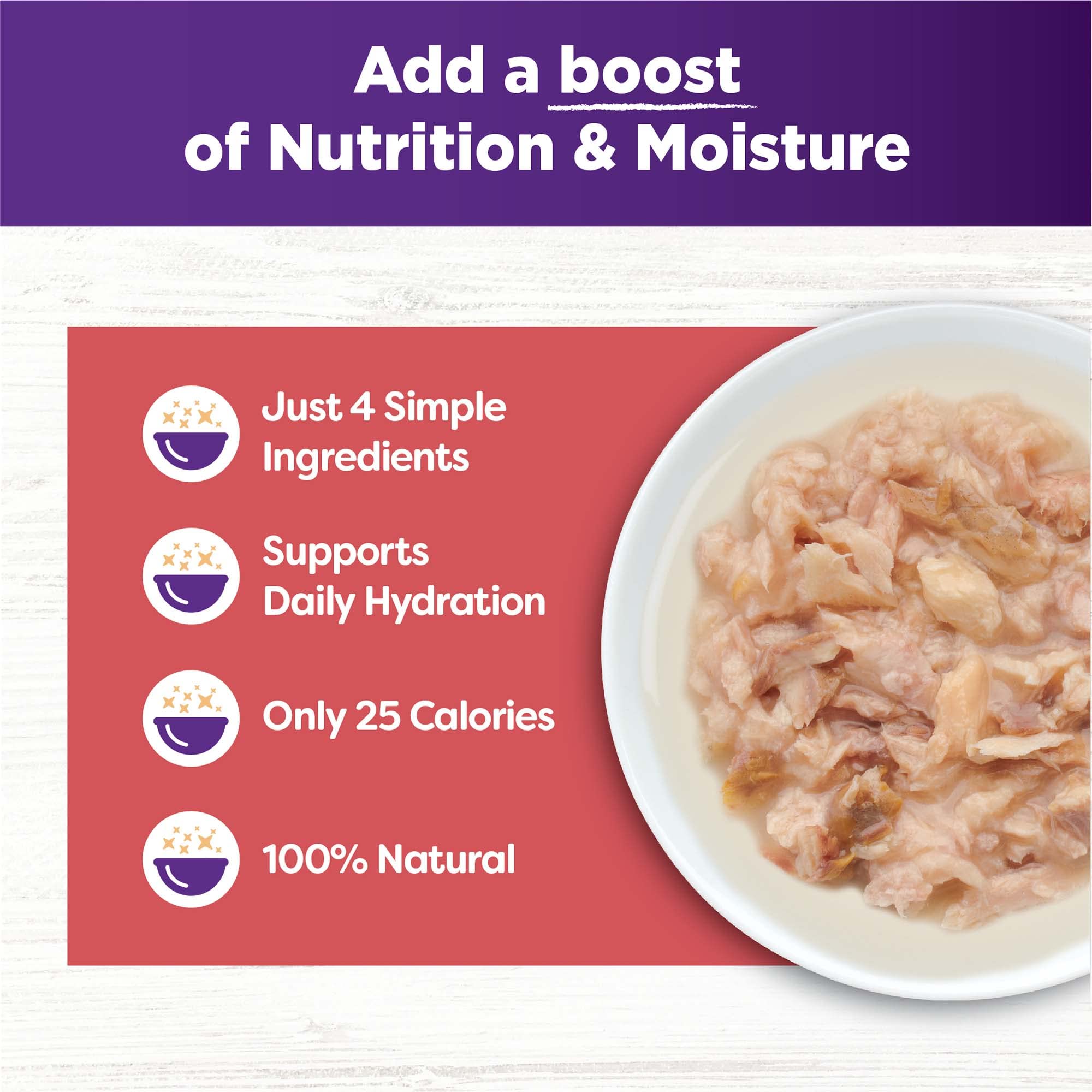 Wellness Bowl Boosters ingredientes naturales, lista simple de cuatro elementos.