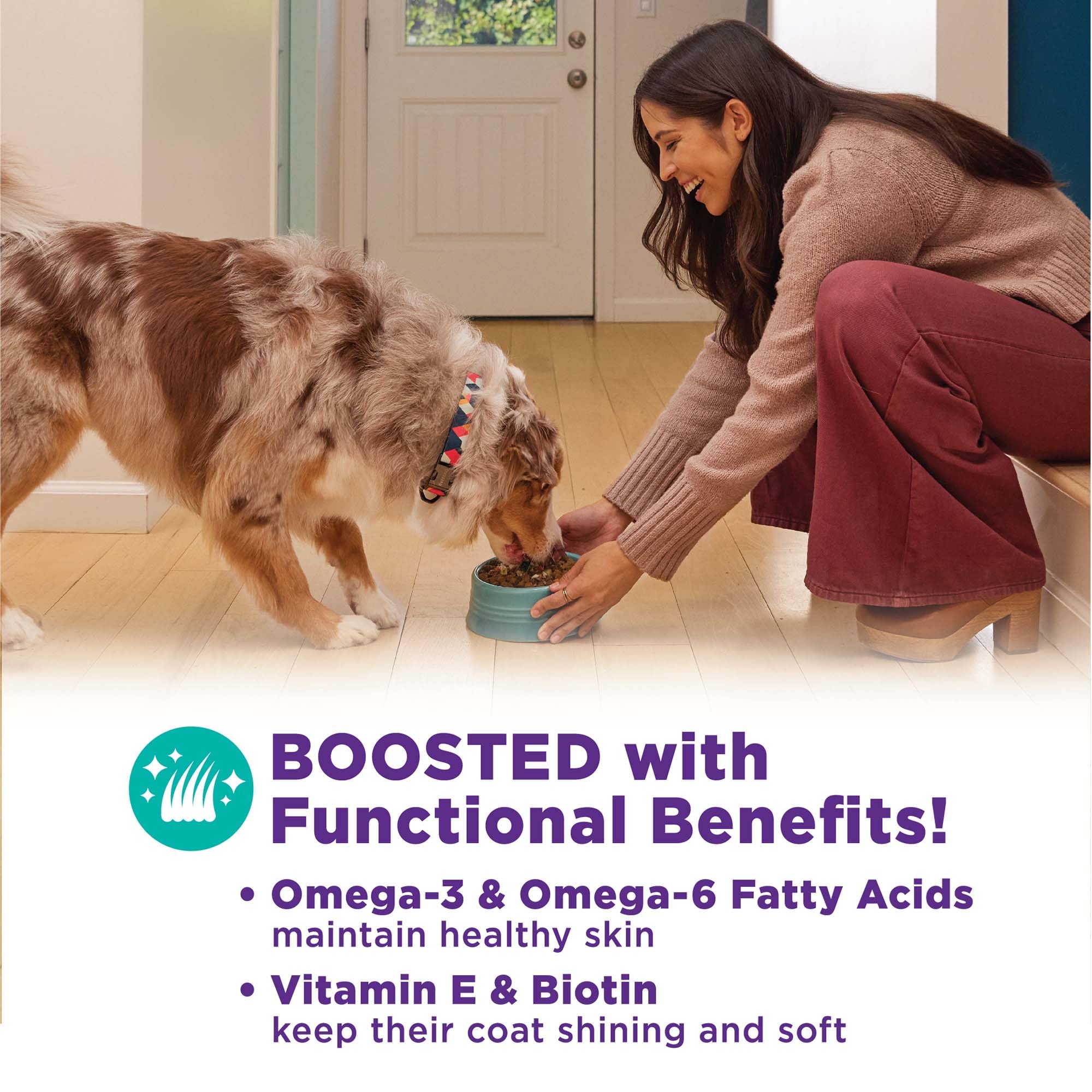 Wellness Bowl Boosters Omega 3 y 6 para piel y pelaje más brillante.