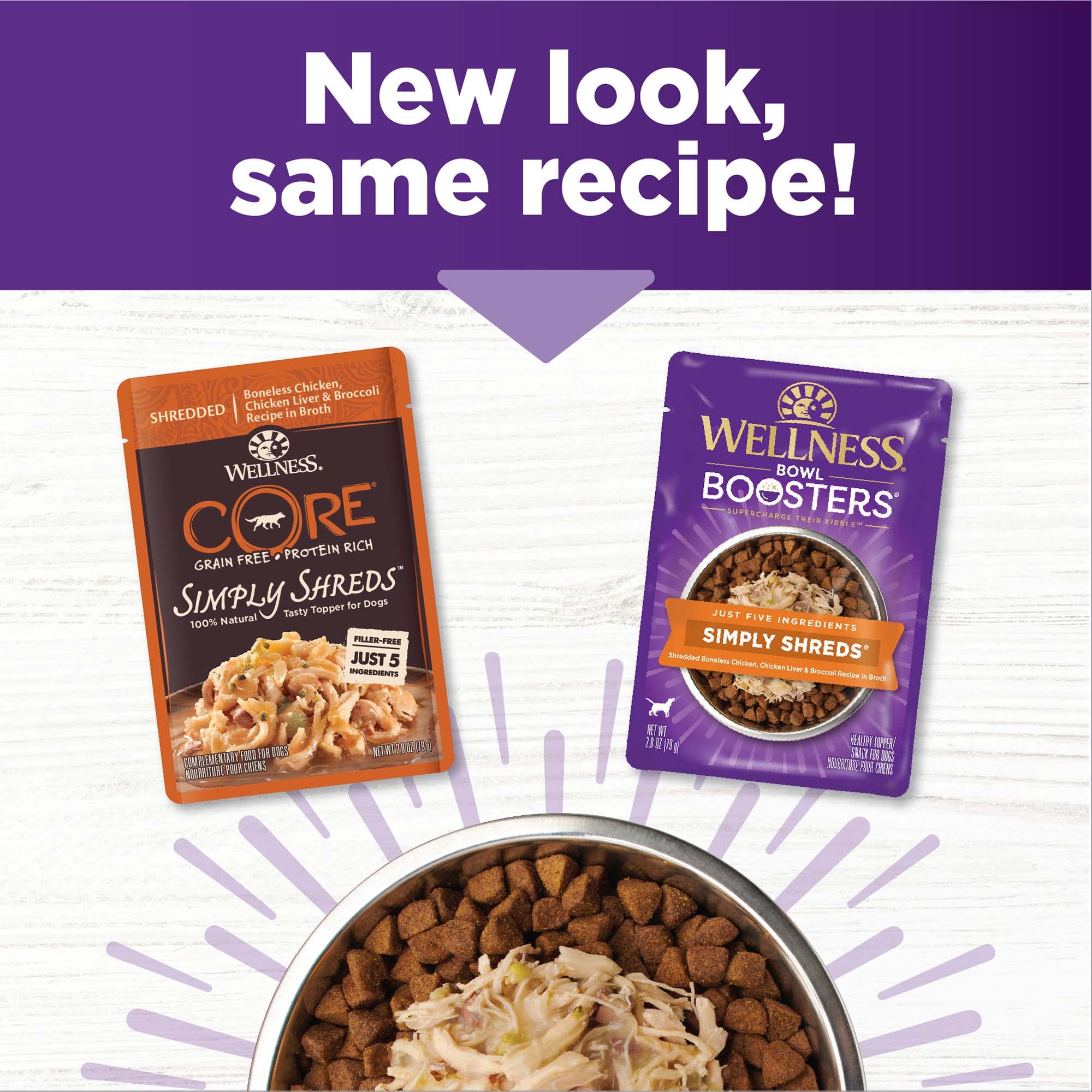 Wellness Bowl Boosters Simply Shreds en caldo para realzar el sabor