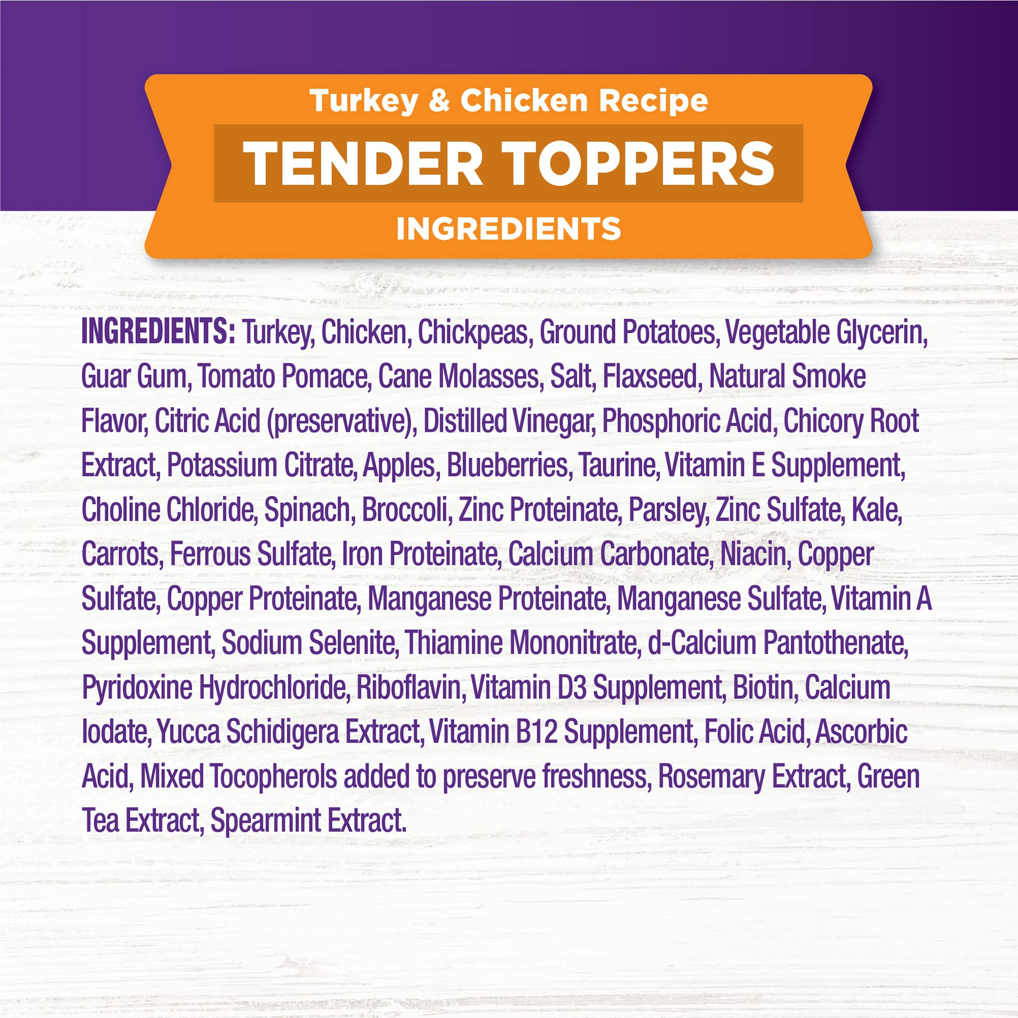 Wellness Bowl Boosters Tender Toppers libre de granos y sin colores artificiales.