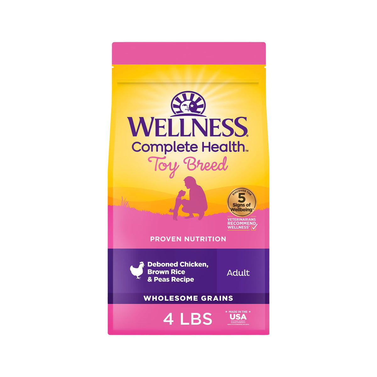 Wellness Complete Health alimento seco para perros pequeños con pollo, arroz y guisantes en bolsa de 4 lb.