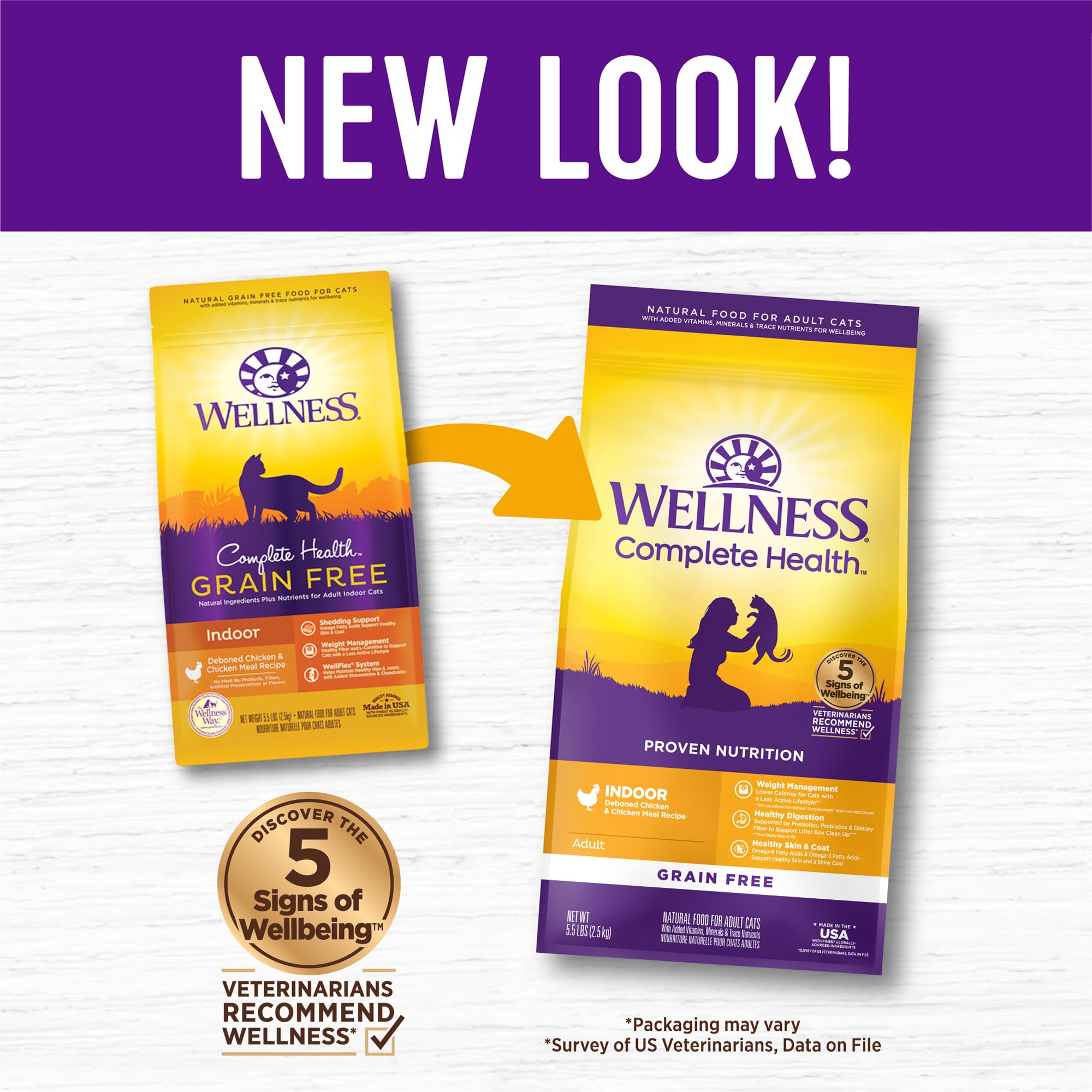 Wellness Complete Health para gatos de interior sin granos favorece la digestión y vitalidad.