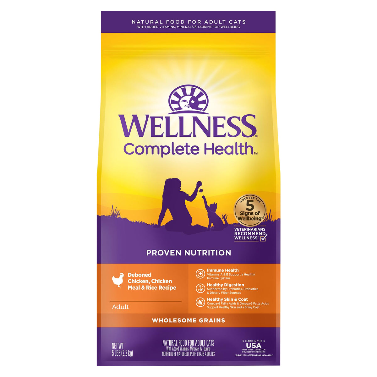 Wellness Complete Health: croquetas secas en tazón para gato, satisface el hambre diaria
