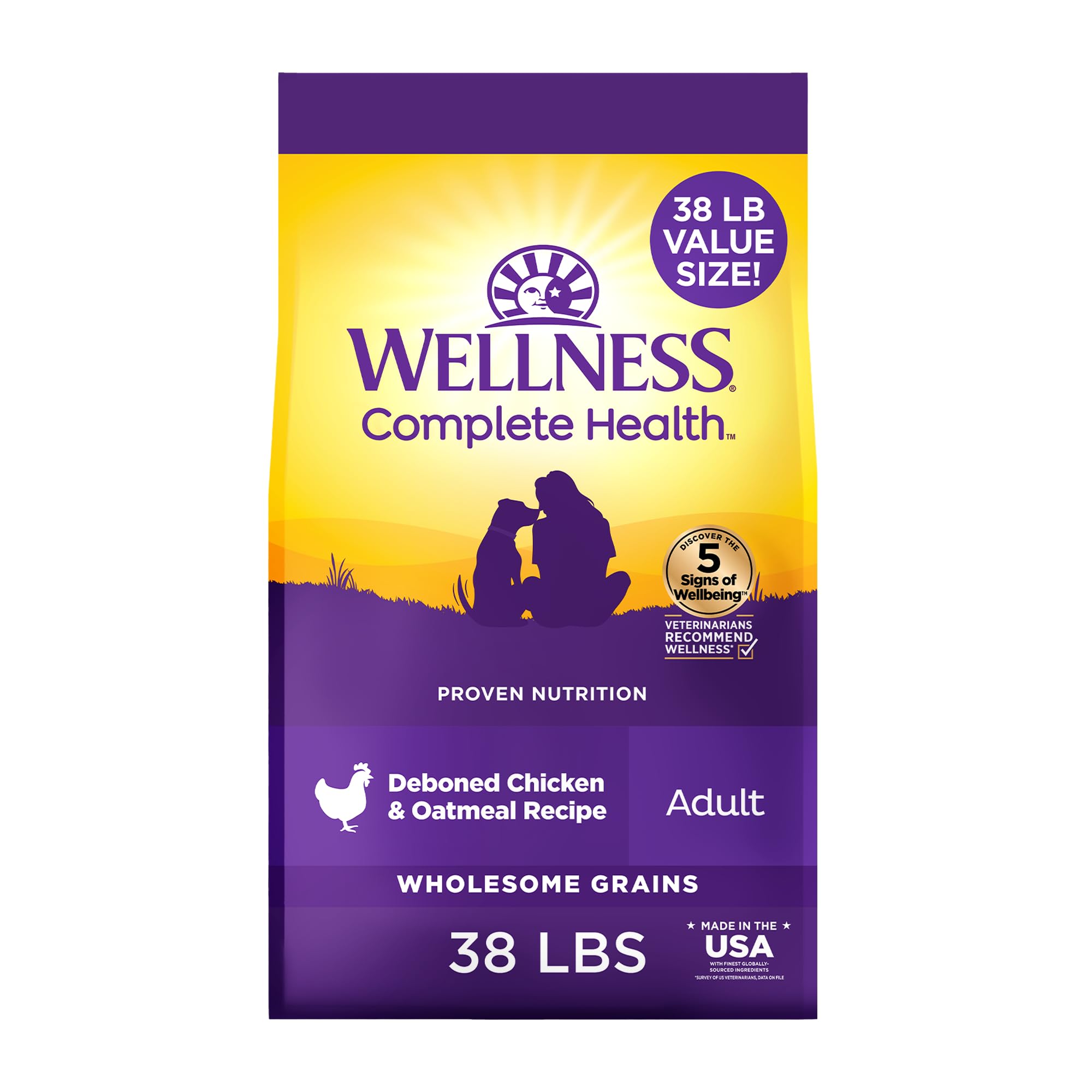 Wellness Complete Health croquetas de pollo y avena para la salud diaria del perro.