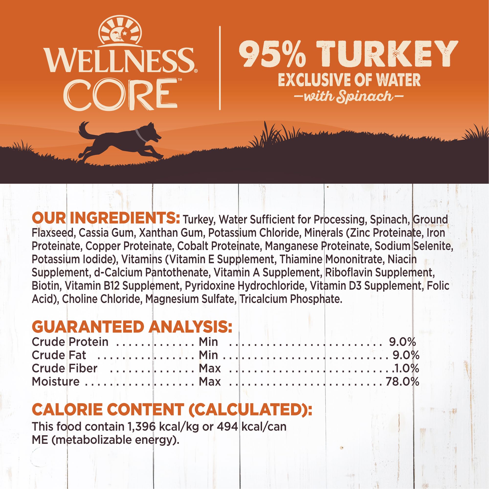 Etiqueta de Wellness CORE 95% Natural sin granos para perros