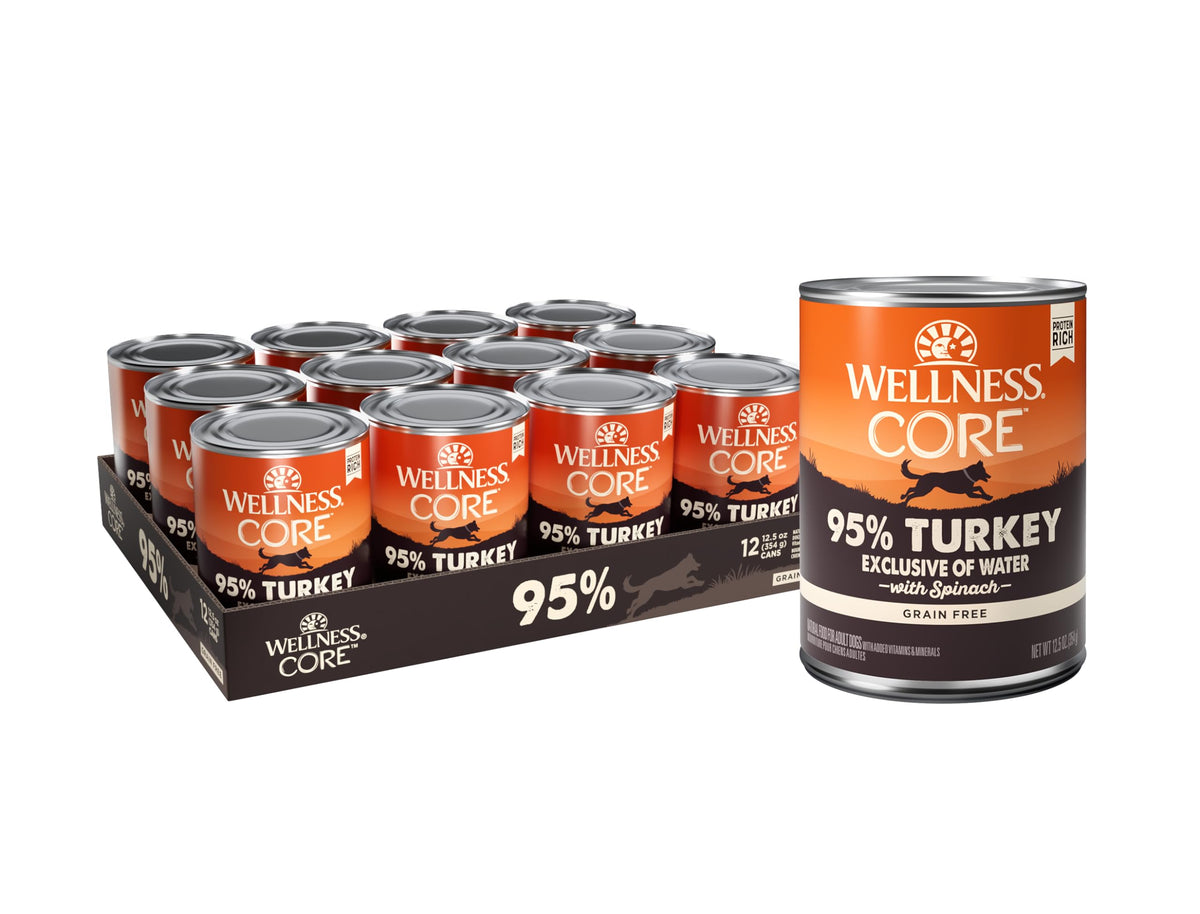 Wellness CORE 95% Natural lata de comida para perro con pavo y espinaca