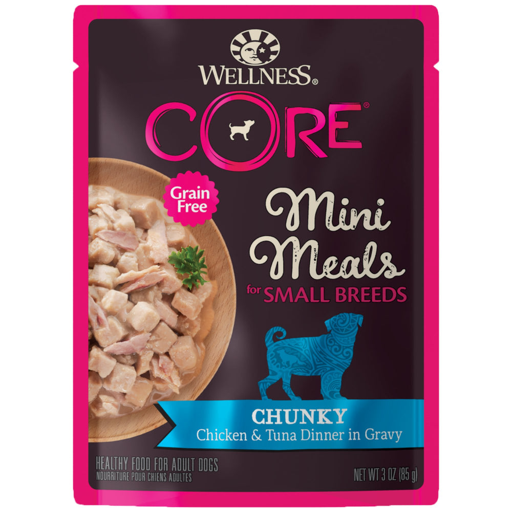 Wellness CORE comida húmeda para perros mini en bolsa individual, práctico formato para perros pequeños