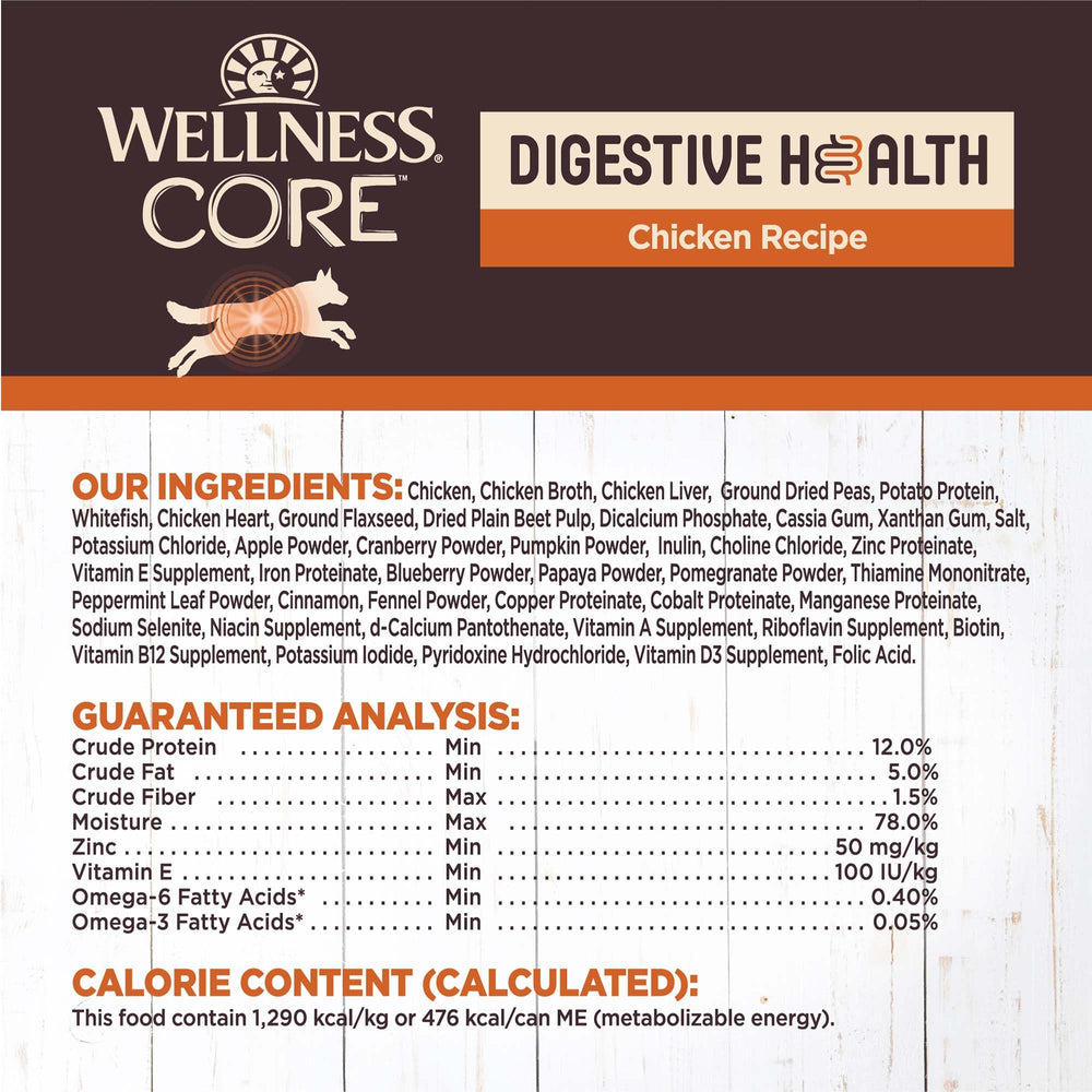 Wellness CORE Digestive Health Pate calabaza y papaya, apoyan la digestión.