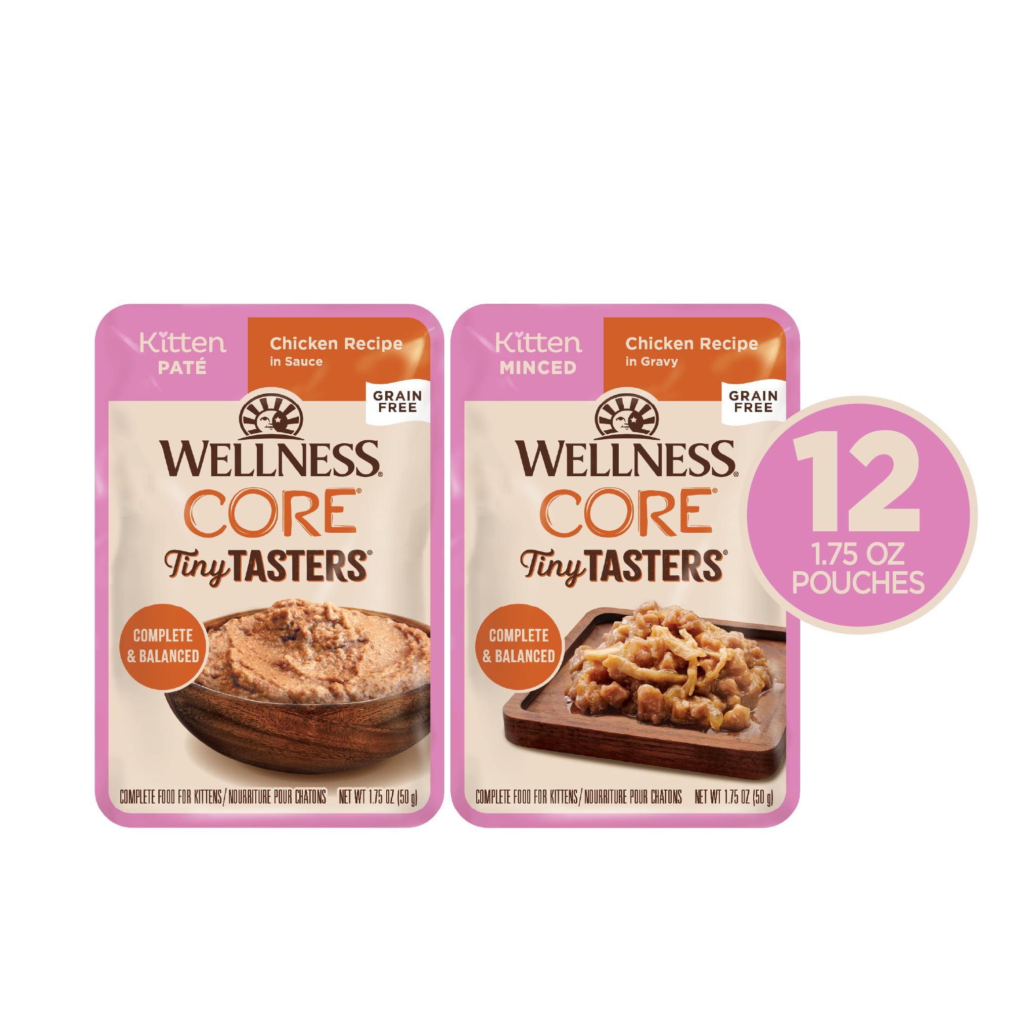 Wellness CORE, paté de pollo en bolsa para gatitos, primera proteína real.