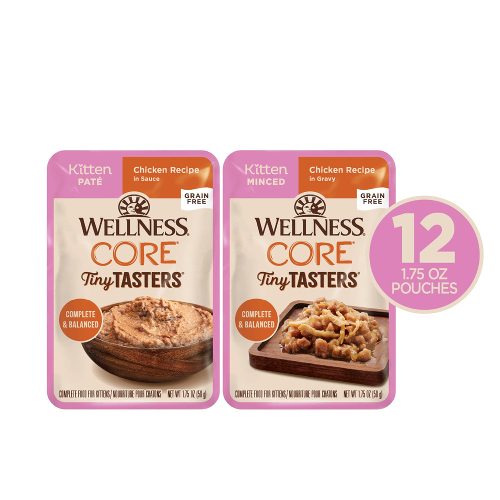 Wellness CORE, paté de pollo en bolsa para gatitos, primera proteína real.