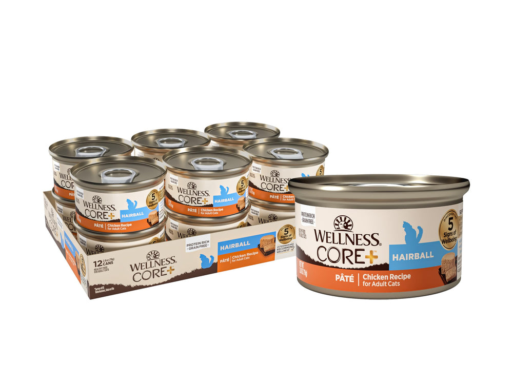 Wellness CORE+ Hairball paté de pollo, textura cremosa para gatos, ayuda a la hidratación diaria