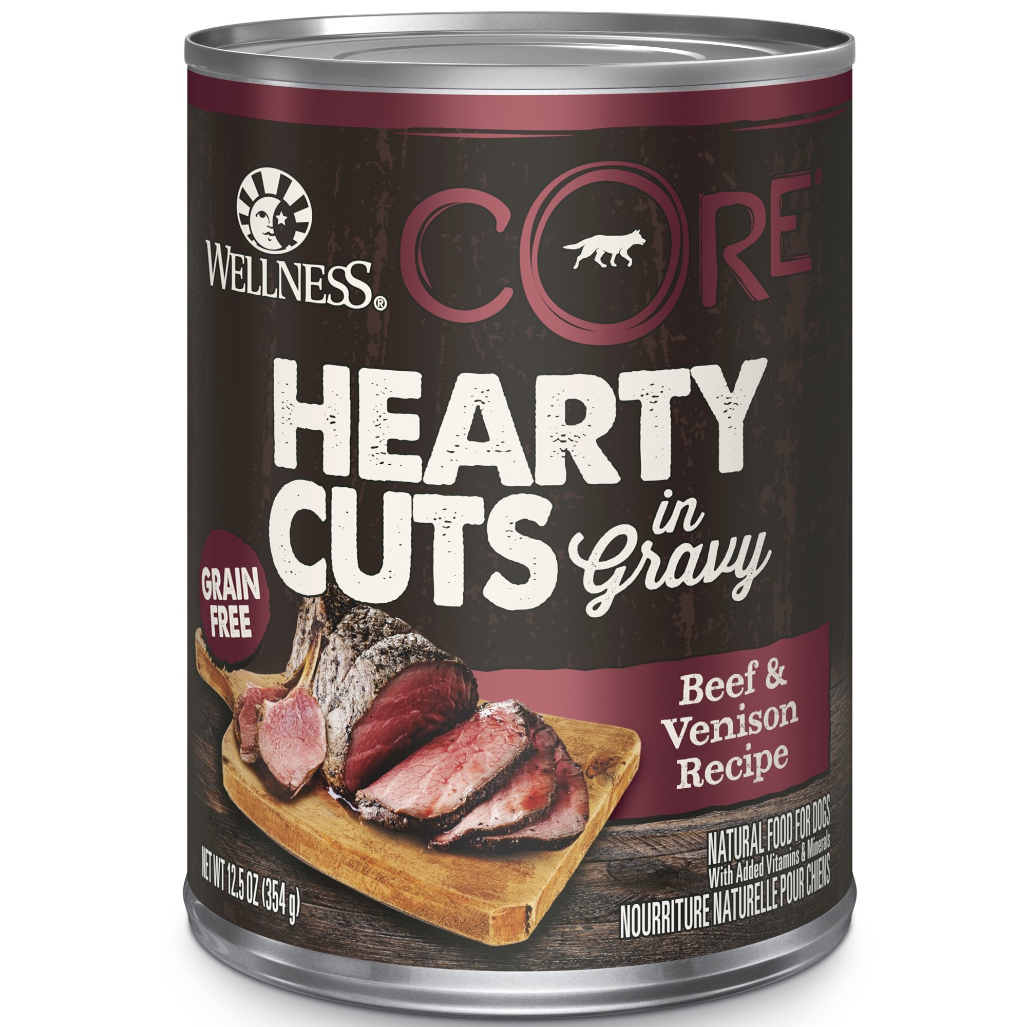 Wellness CORE Hearty Cuts lata con trozos de res y ciervo en salsa para perros activos