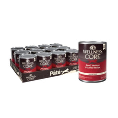Wellness CORE lata para perro con res venado y cordero, nutrición para perros activos