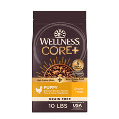 Wellness CORE+ alimento seco para cachorros, croquetas sin granos para proteína equilibrada.