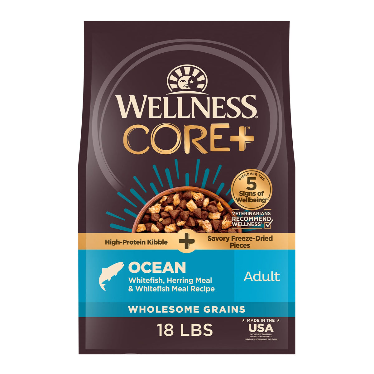 Wellness CORE+ alimento seco sin pollo, bolsa grande para ingesta diaria.