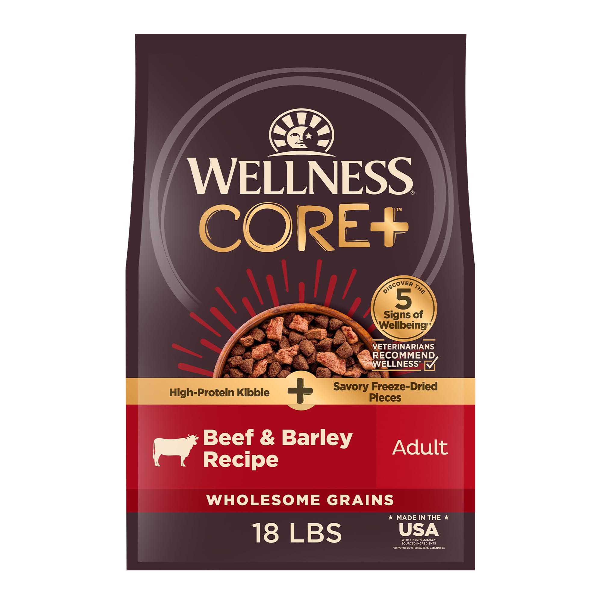 Saco de Wellness CORE+ de 18 libras para perros, proteína de calidad.