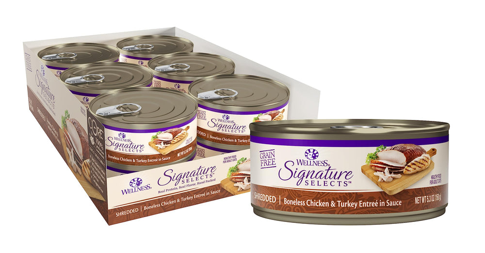 Wellness CORE Signature Selects: lata para gato con pollo y turquía desmechado en salsa para paladar