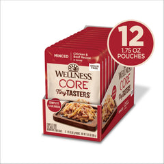 Wellness CORE Tiny Tasters, alimento humedo en sobre, ideal para hidratación diaria del gato.