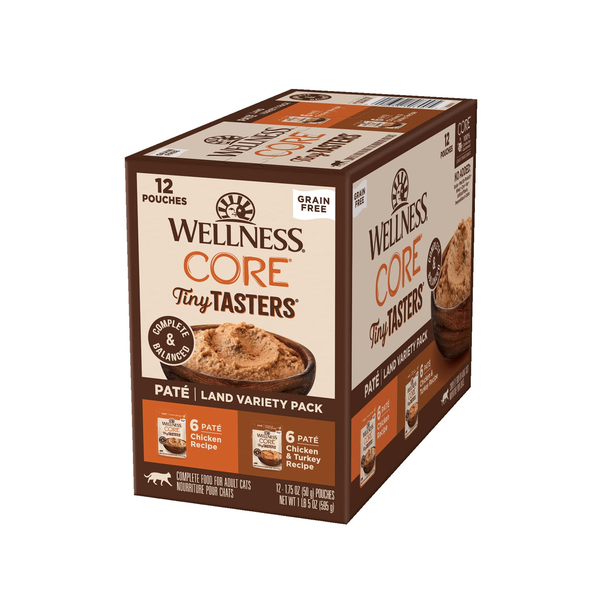Wellness CORE Tiny Tasters Pate para gato adulto, bolsa de pollo, práctico para cada comida.