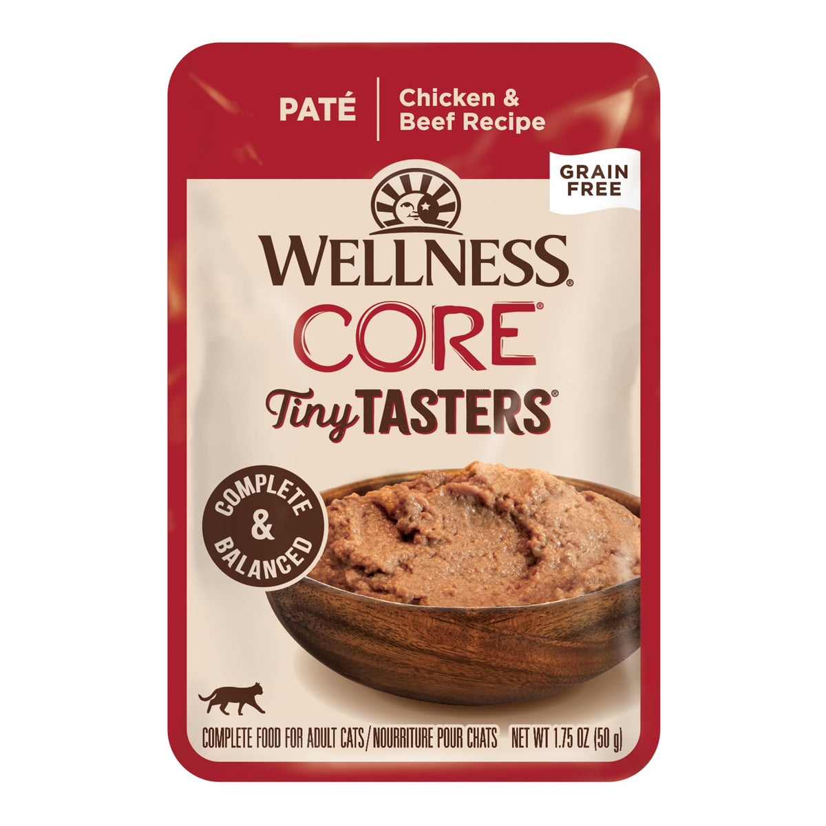 Wellness CORE paté para gatos en empaque individual, práctico para porciones simples.