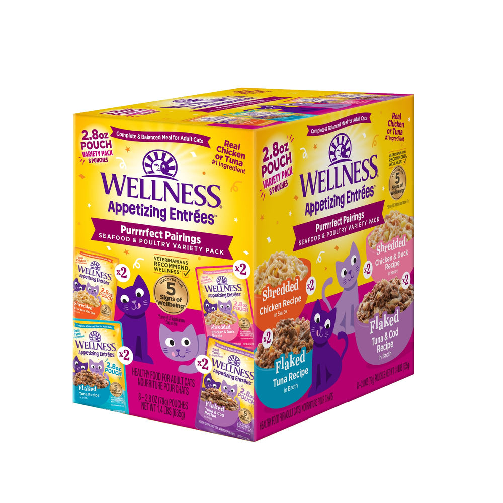 Wellness Entradas Apetitosas con atún desmenuzado en bolsa, ideal para porciones ricas en proteína.
