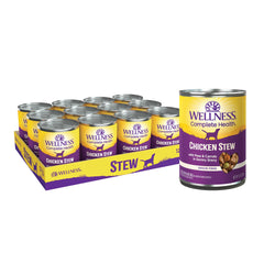 Wellness estofado pollo, lata 354 g, paquete12: comida completa para perros activos