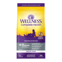Wellness gato anciano, envase de 5 libras, alimentación diaria conveniente.