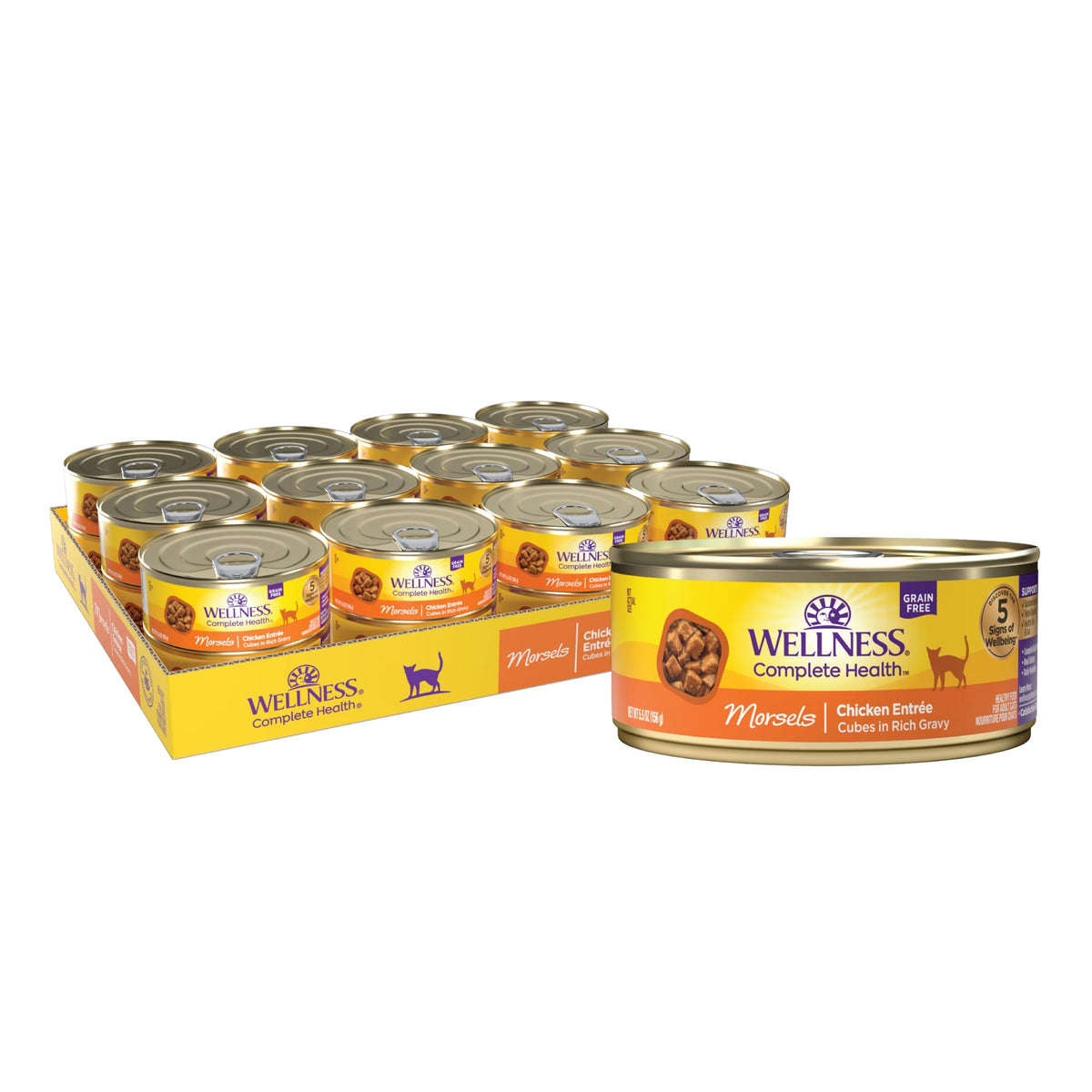 Wellness Gato trozos de pollo en cubos en salsa para hidratación diaria.