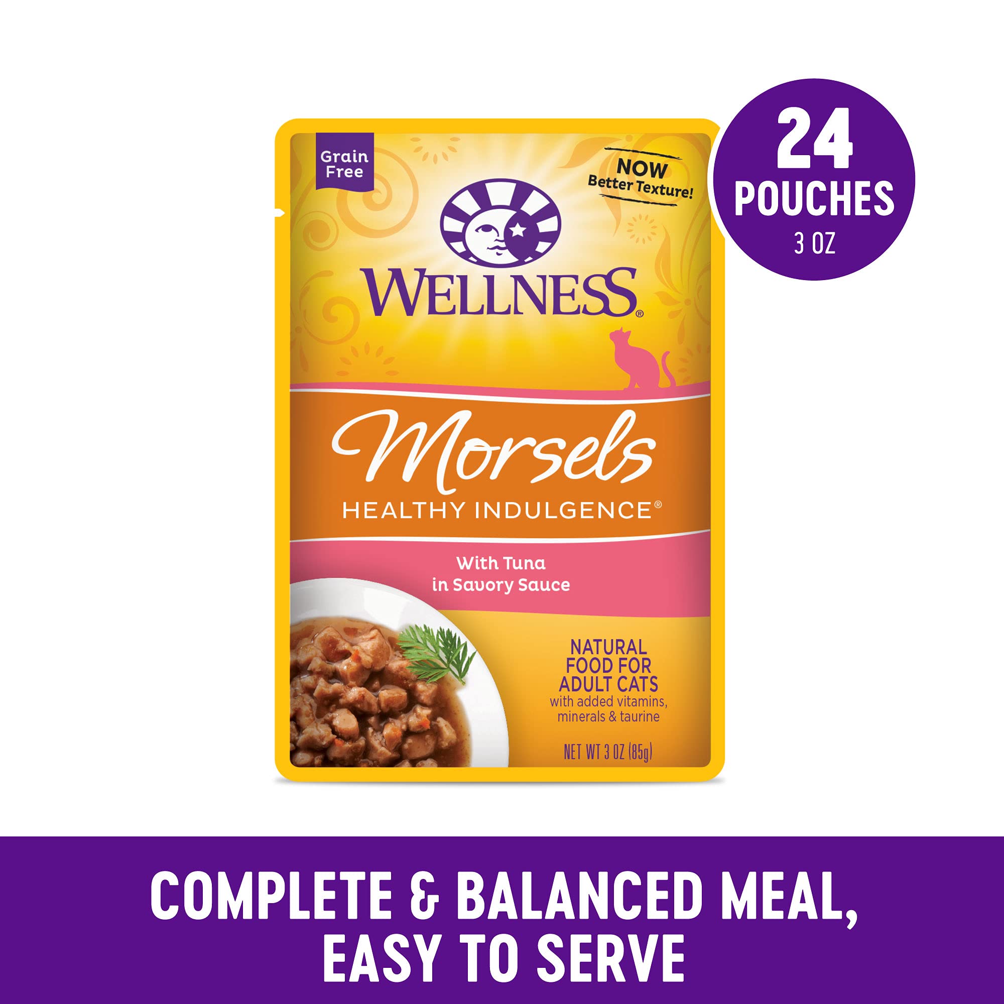 Wellness Indulgence envase fácil de usar para gatos; servicio limpio y sin derrames