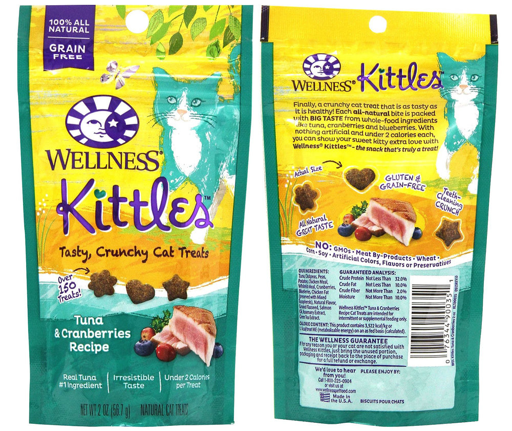 Wellness Kittles atún-arándanos, snack crujiente ideal para meriendas entre comidas.