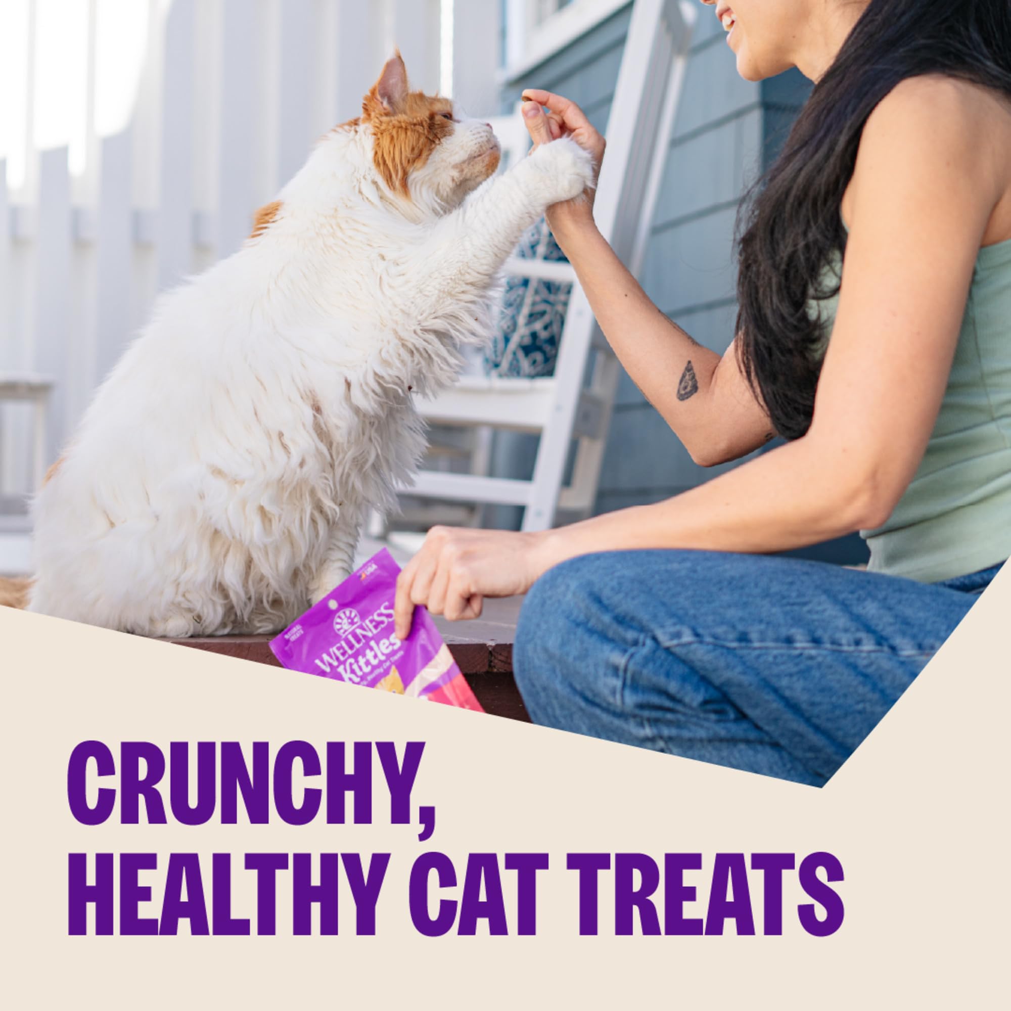 Wellness Kittles crujientes para la higiene dental de gatos, textura que facilita la limpieza.