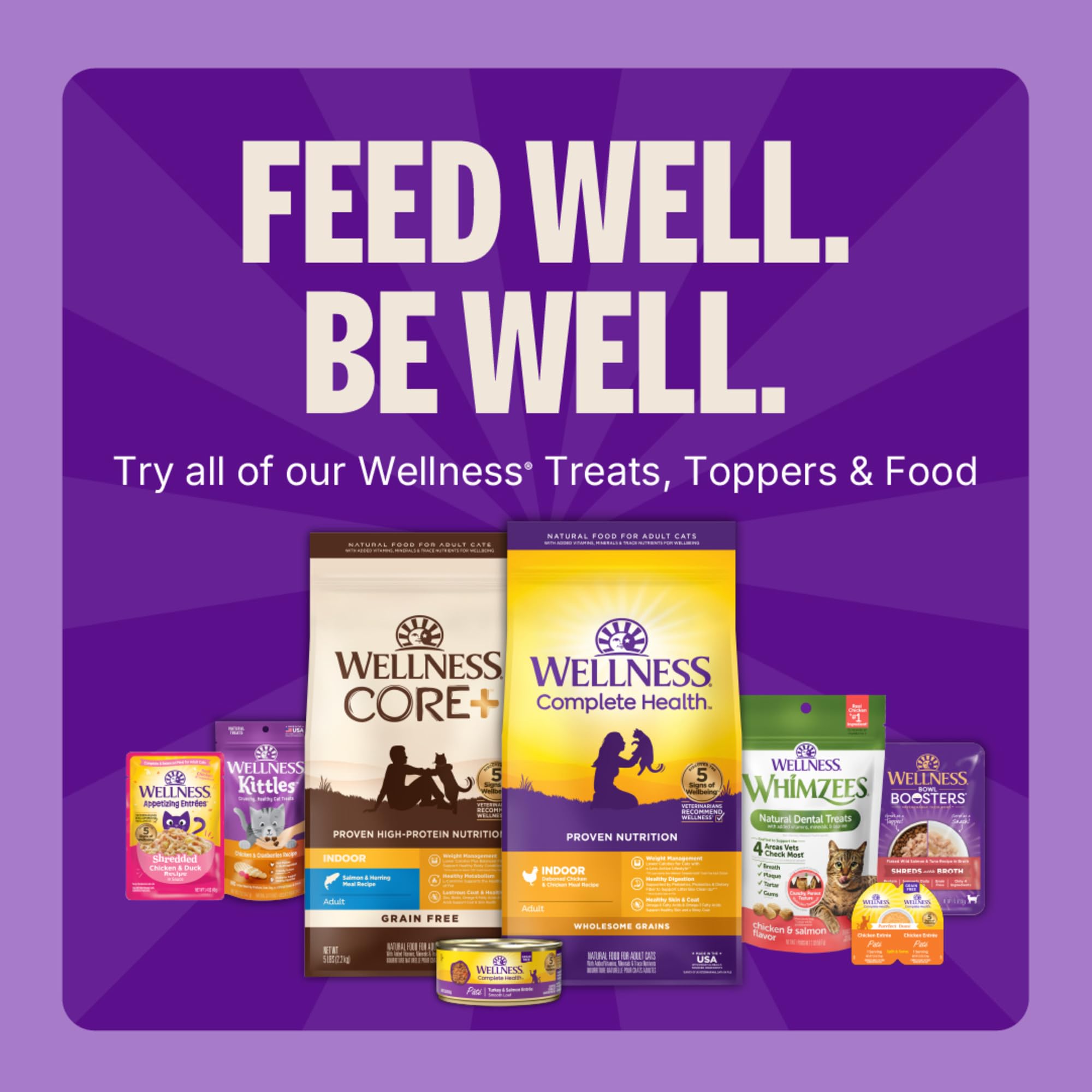 Sabor atún con arándanos de Wellness Kittles para gatos curiosos.