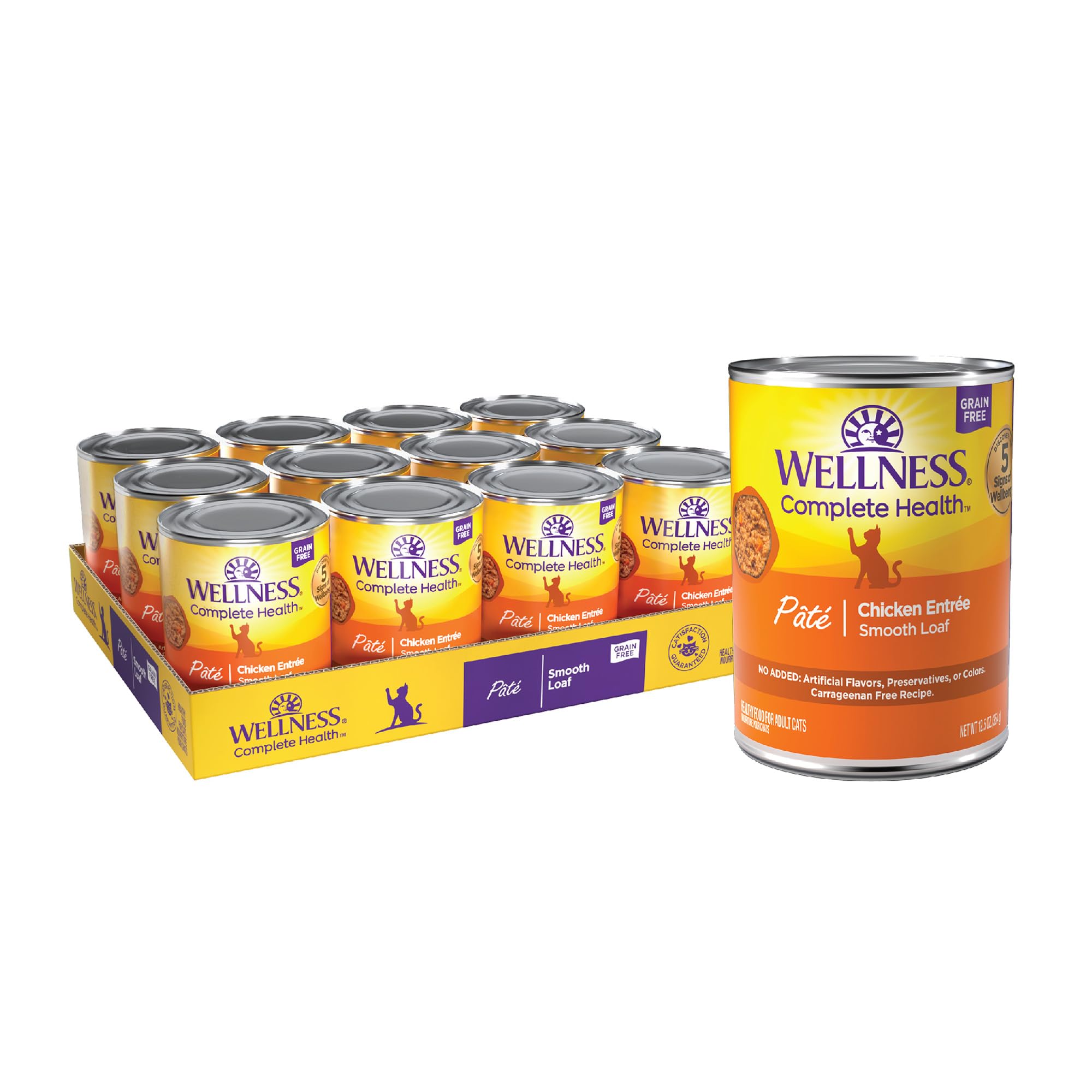 Wellness pate para gato en lata con pollo, proteína real para la comida diaria.