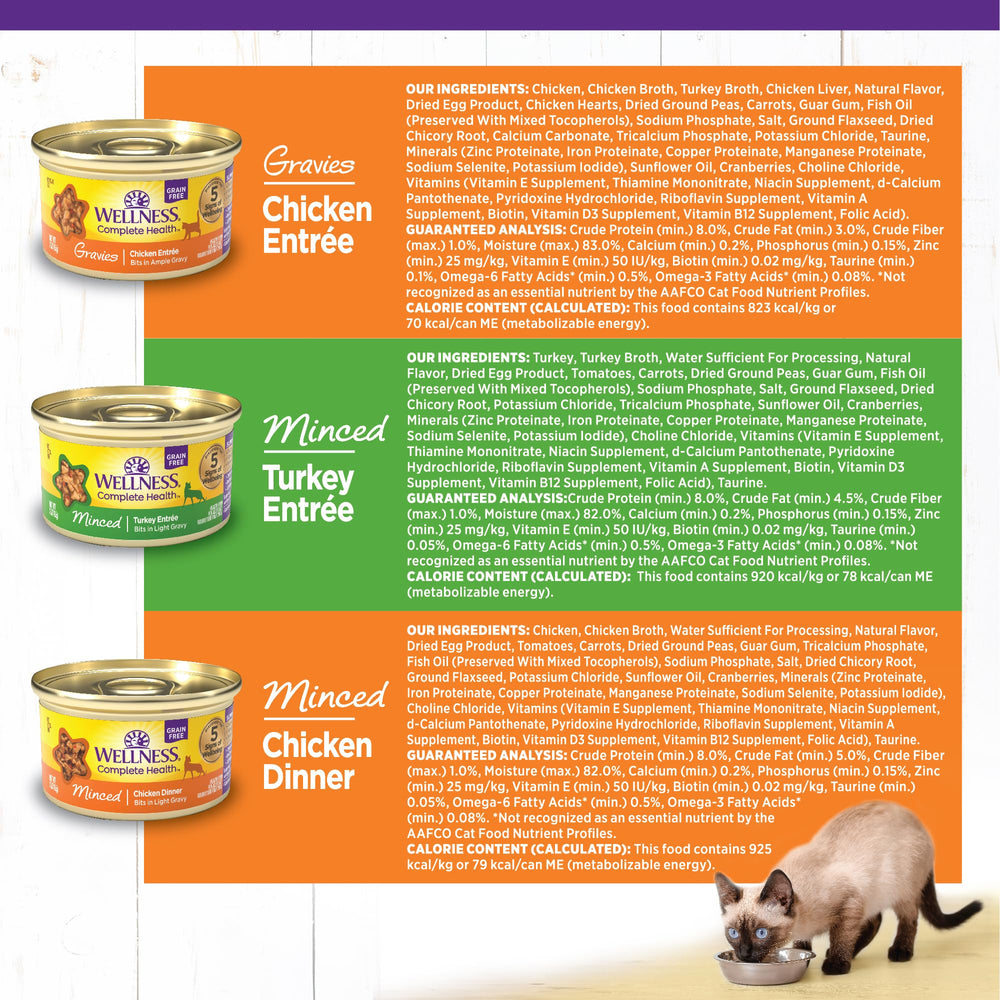 Wellness latas de tres onzas, porciones convenientes para cada comida.