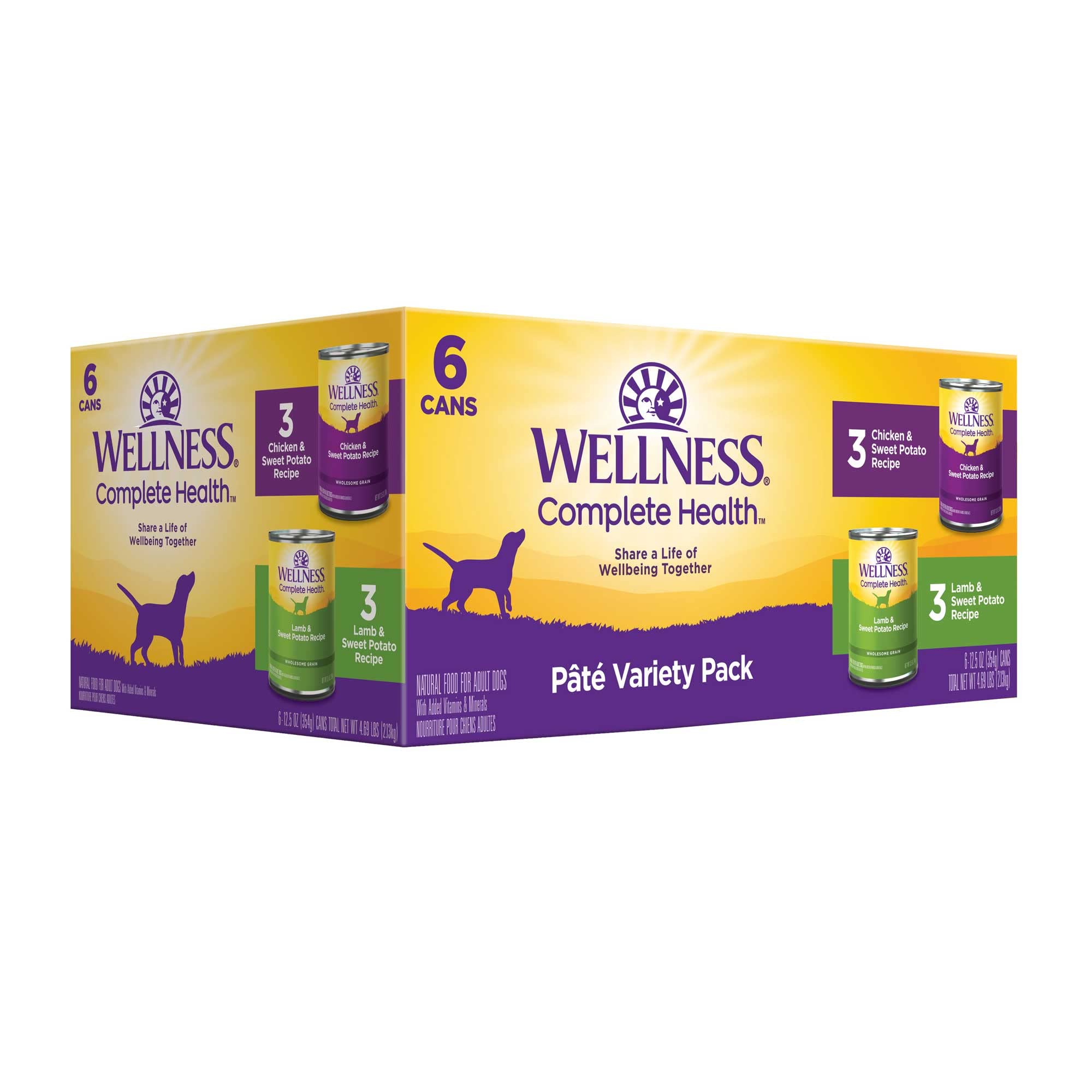 Wellness paté en lata variedad 6 latas para perros con proteína real y verduras