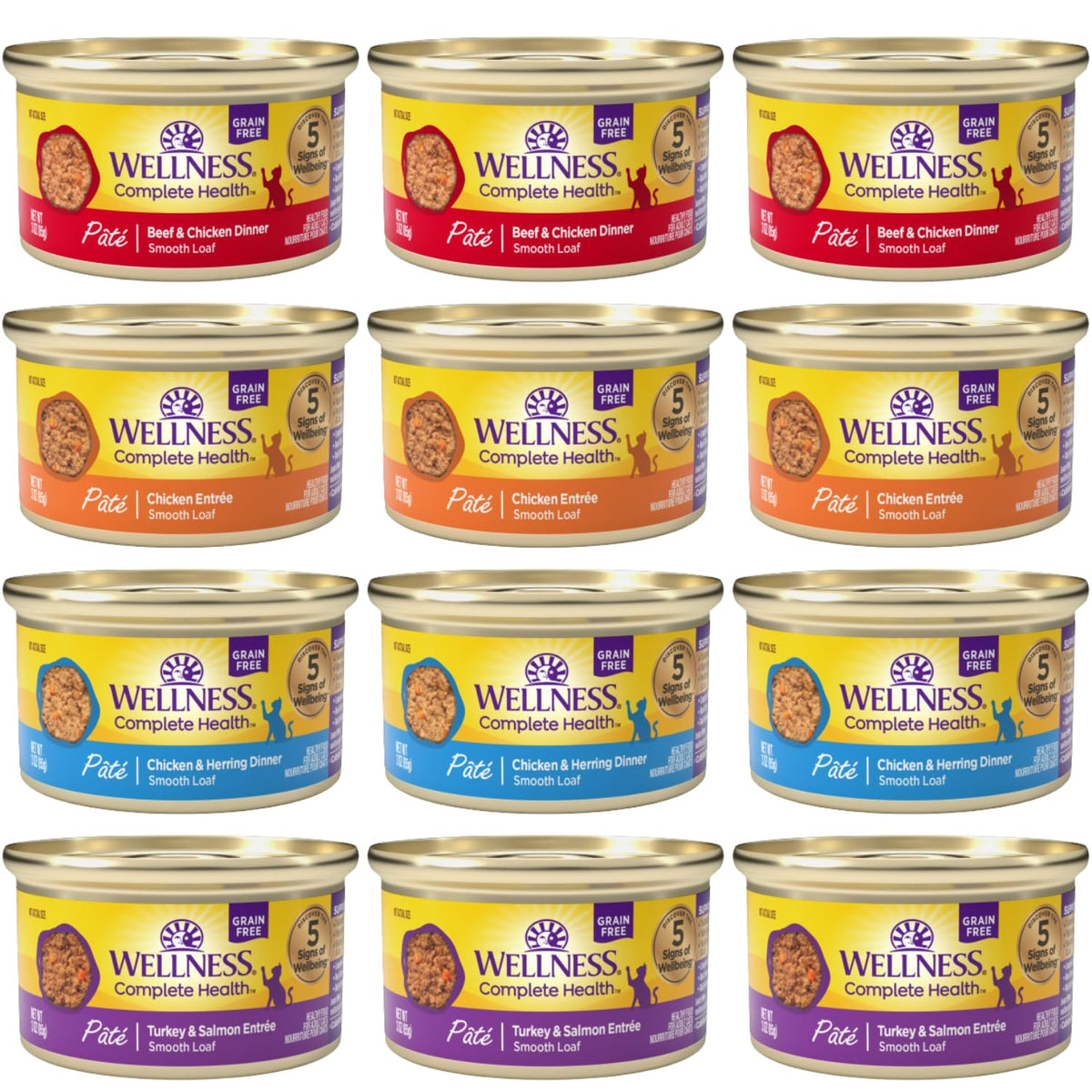 Wellness Natural Premium Paté para gatos: pack de 12 latas para uso diario.