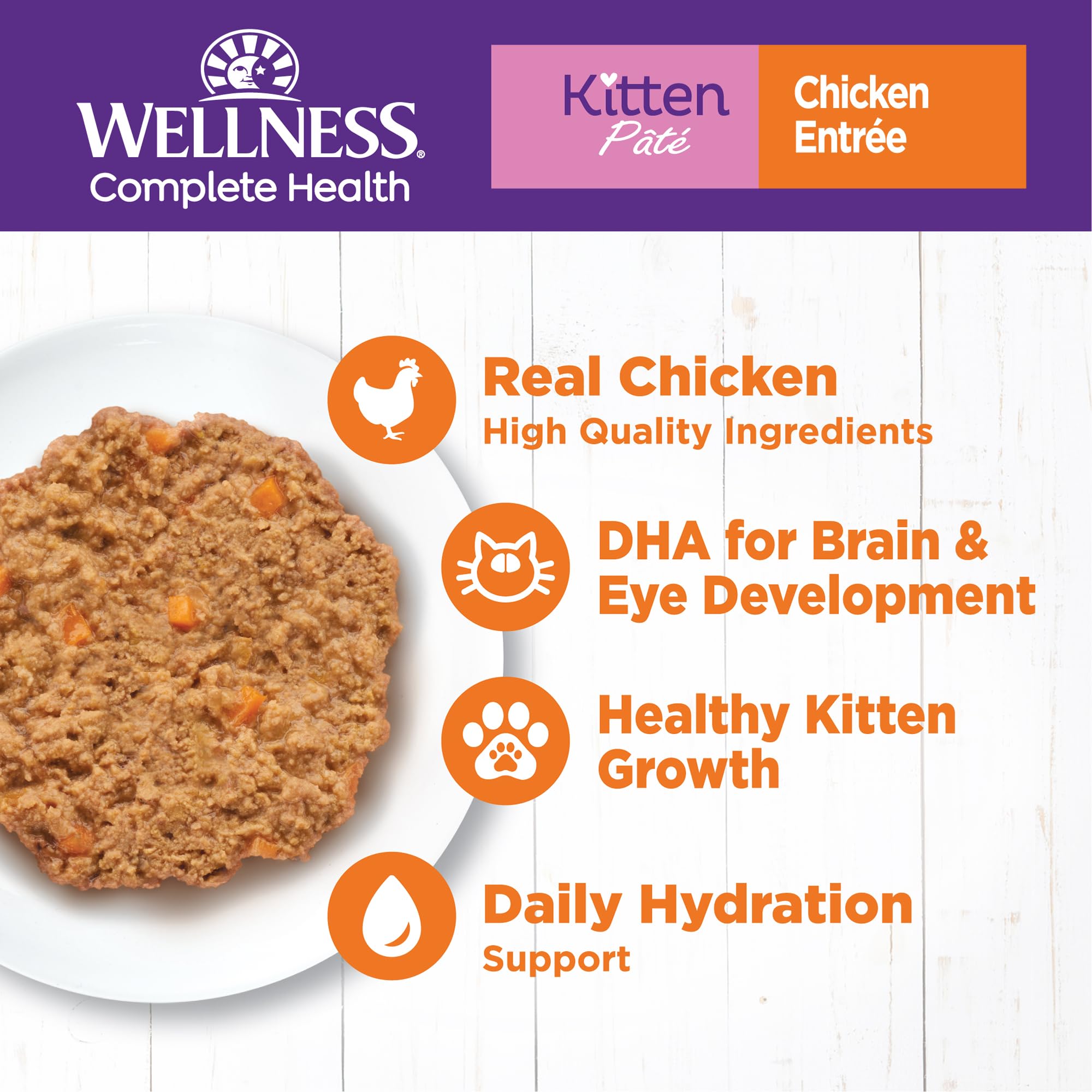 Wellness paté gatito textura cremosa: sabor suave que facilita la aceptación.