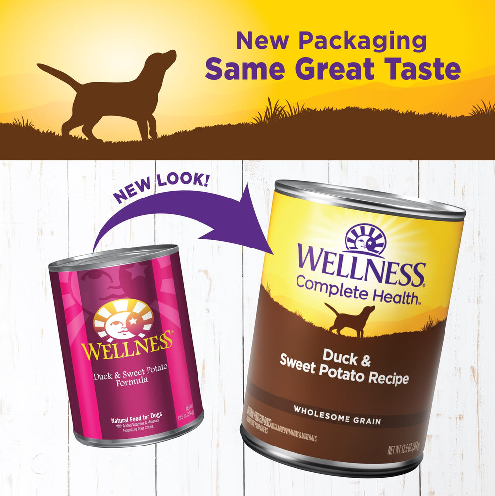Textura pate suave de Wellness en lata para perros.