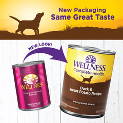 Textura pate suave de Wellness en lata para perros.