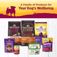 Wellness Petite Entrées envase práctico, fácil de servir para perros pequeños.