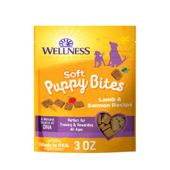 Wellness Puppy Treats, empaque visible, ideal para planificar compras y entrenamiento suave.